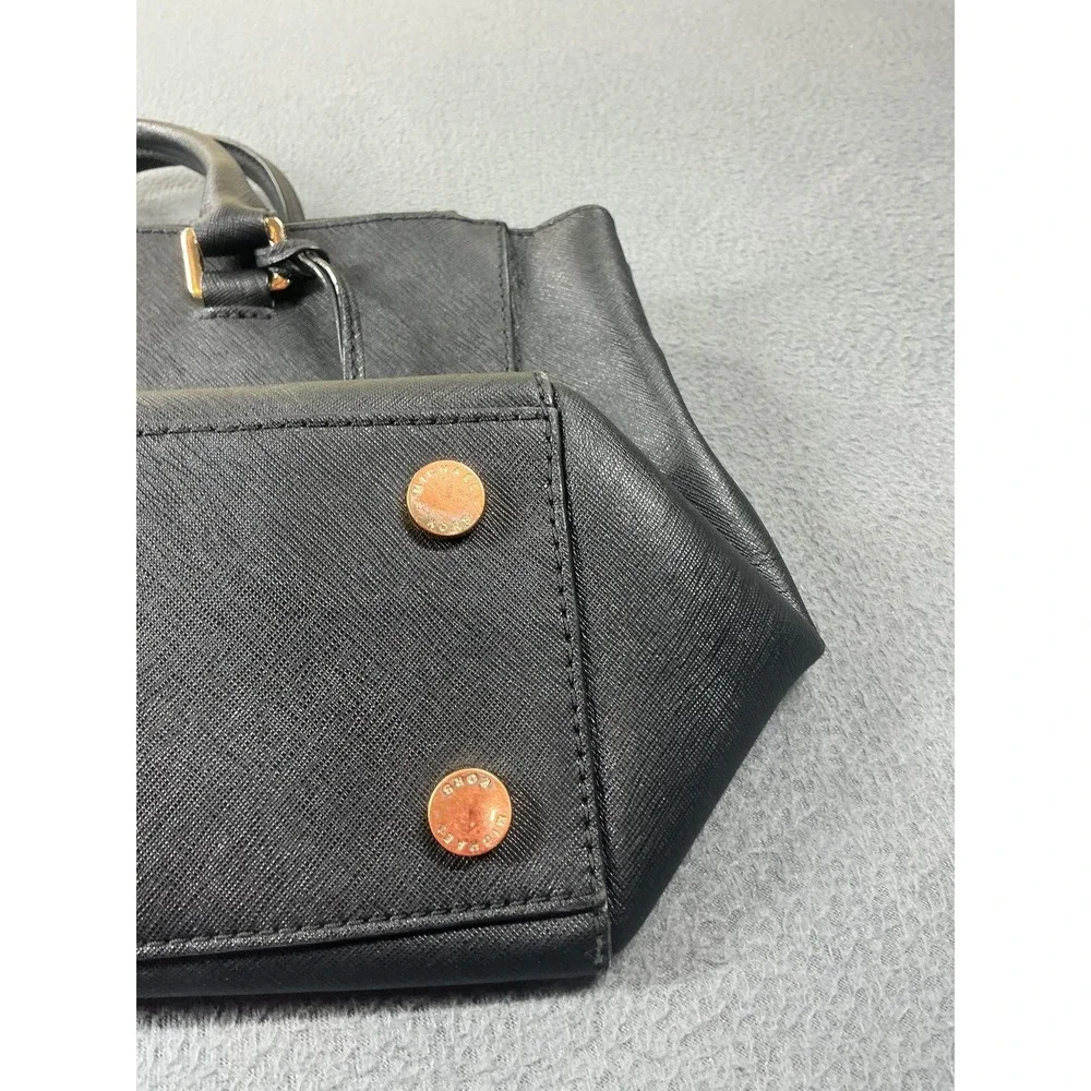 Michael Kors Satchel Bag Womens Medium Black Leather Studded Gold Hardware